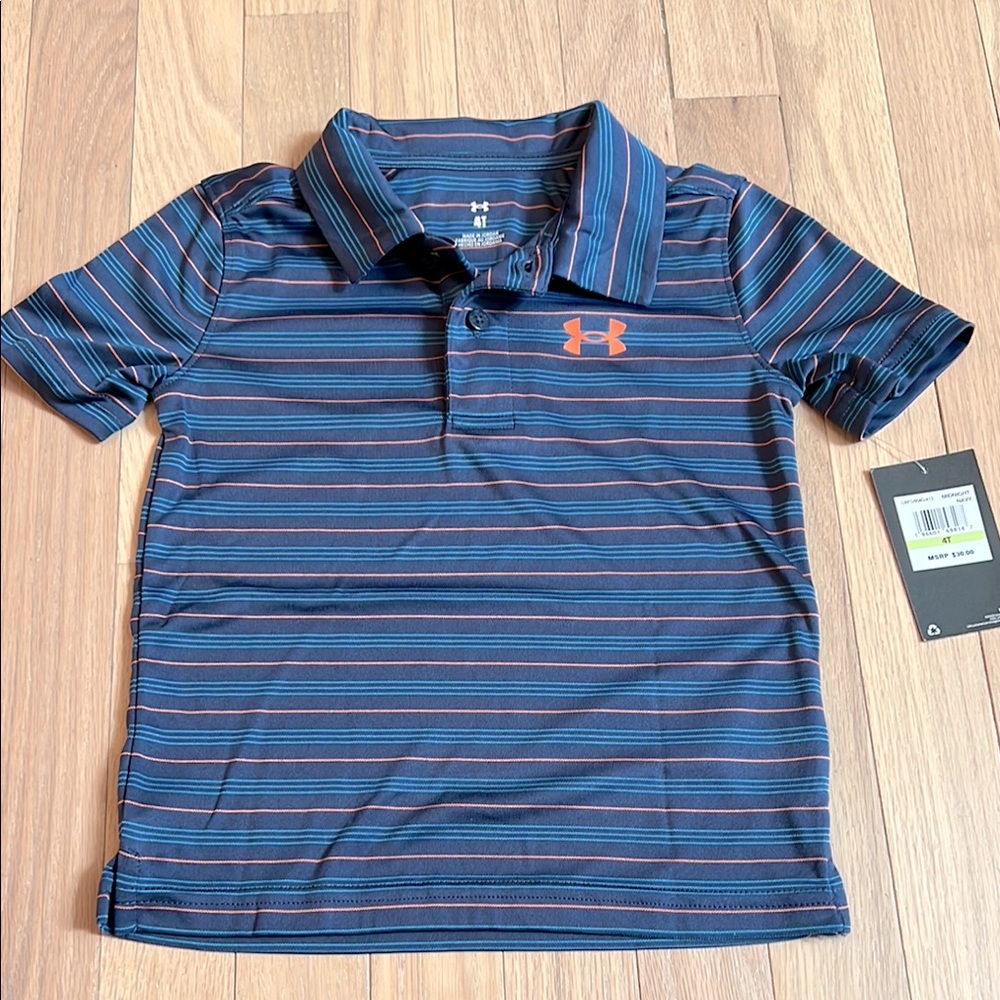 Under Armour Kids Polo - Navy and Orange Stripes